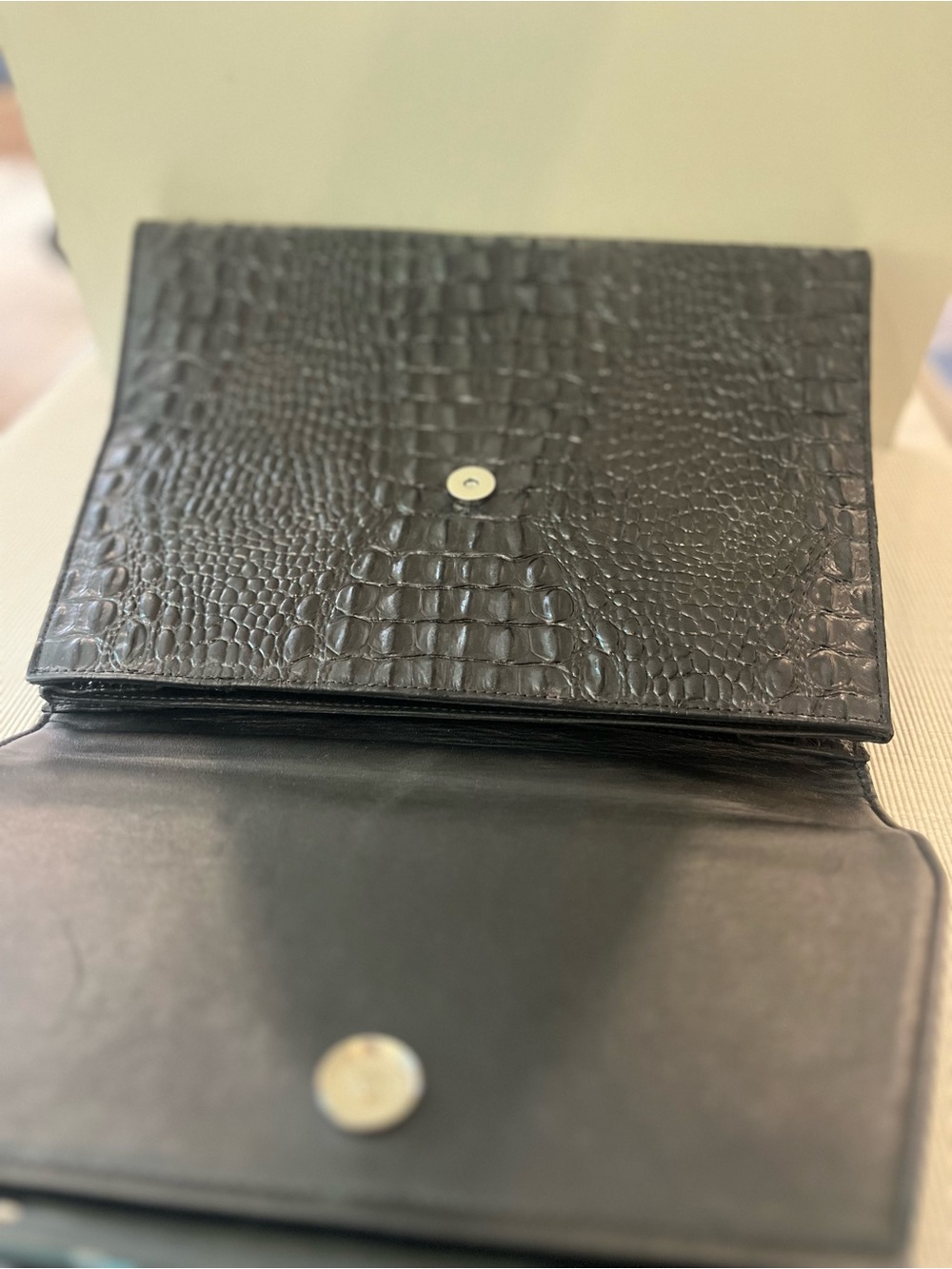 Black Croc-Texture Top Handle Shoulder Bag - Picture 8 of 16